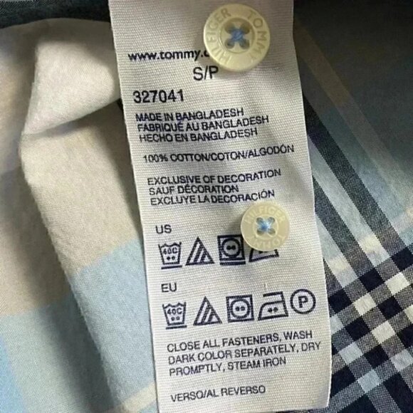 Tommy Hilfiger Mens Shirt Short Sleeve Button Down Cotton Blue Beige Plaid Small - Picture 13 of 15